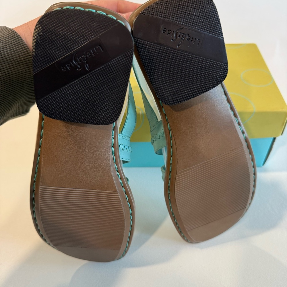 Life Stride Trinidad Aqua Marine Beaded Wedge Leather Sandals Womens Size 9 - Picture 6 of 8